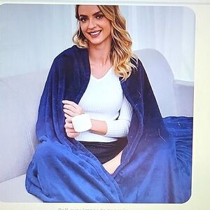 McJaw heated throw electric 50x60" navy blue 5 heat levels FastHeat wearable NEW